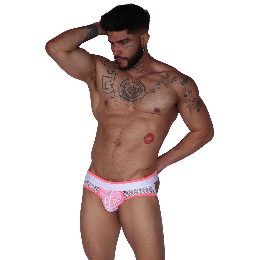 Net Fuchsia Jock Thong on model by Gigo Underwear