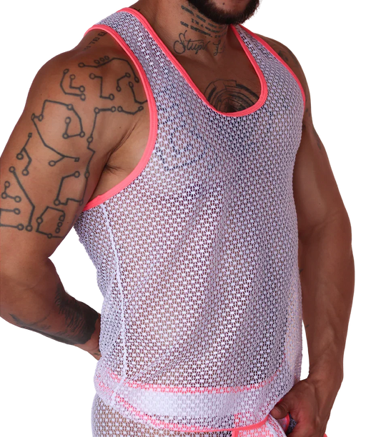 Net Fuchsia Tank front view by Gigo Underwear