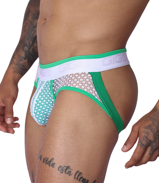 Net Green Jock Thong front view by Gigo Underwear
