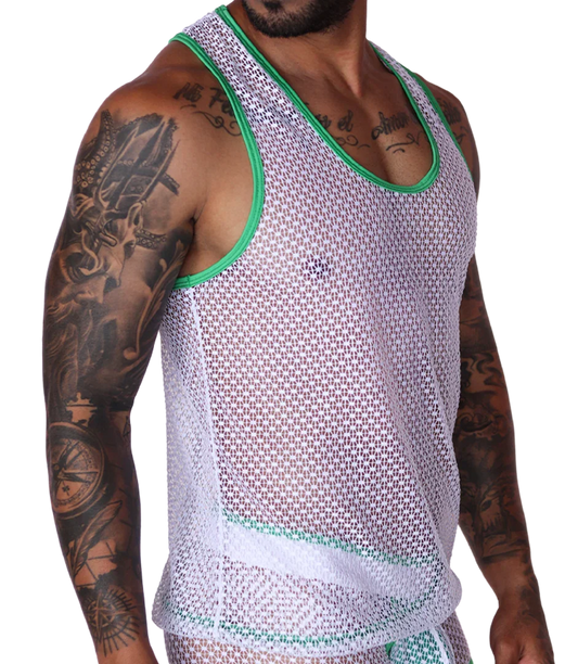 Net Green Tank front view by Gigo Underwear
