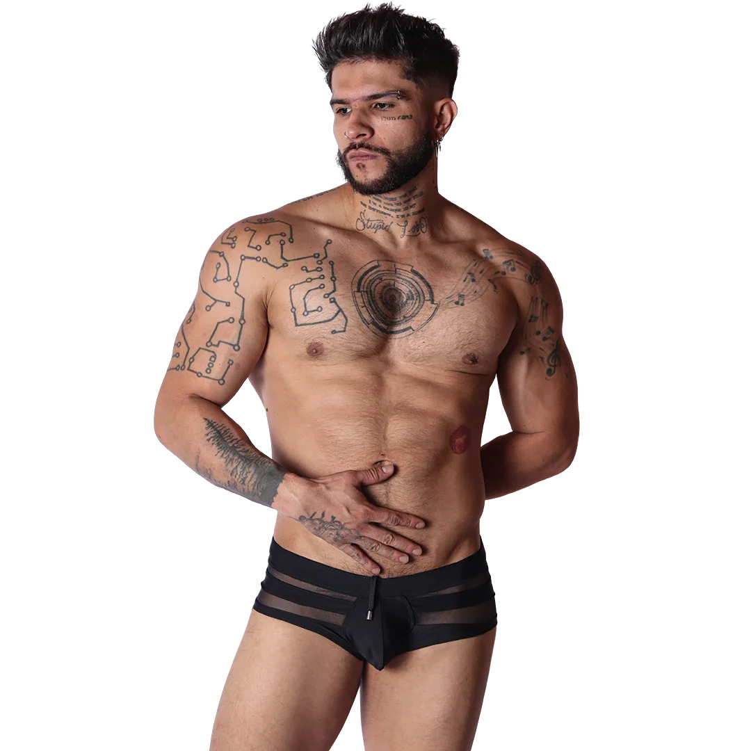 Panel Black Swim Brief on model by Gigo Underwear