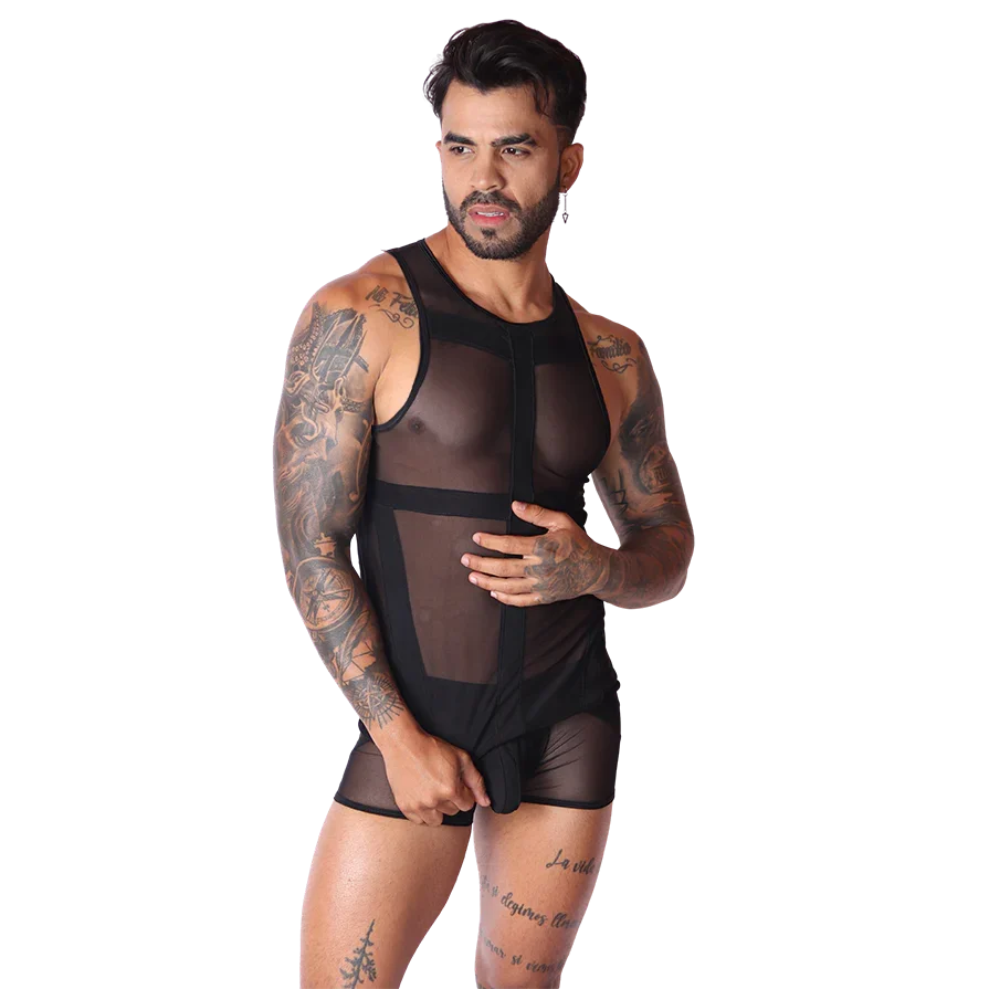 Panel Black Tank on model by Gigo Underwear