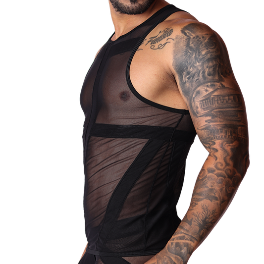 Panel Black Tank front view by Gigo Underwear