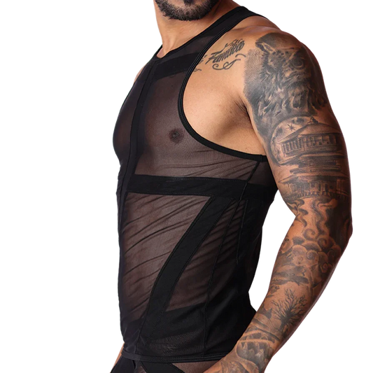 Panel Black Tank front view by Gigo Underwear