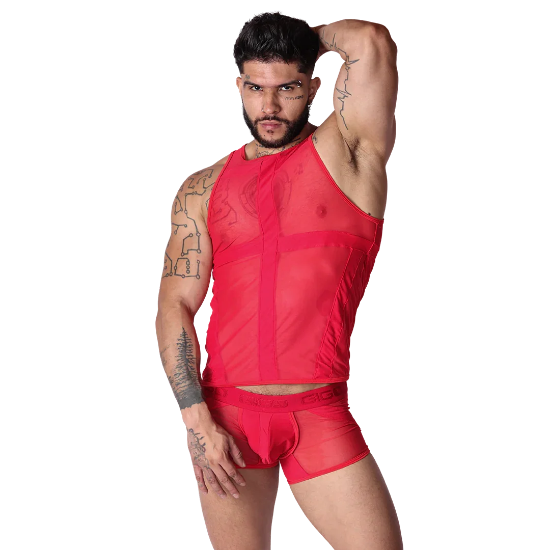 Panel Red Tank back view by Gigo Underwear