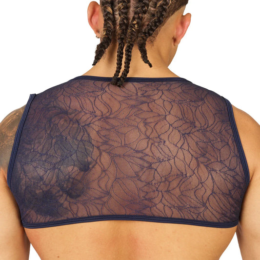 Passione Blue Vest Harness front view by Gigo Underwear