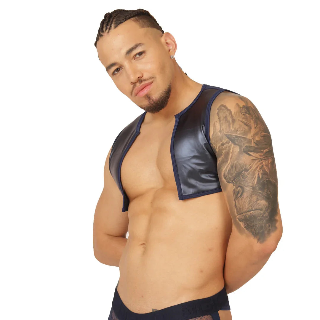 Passione Blue Vest Harness back view by Gigo Underwear