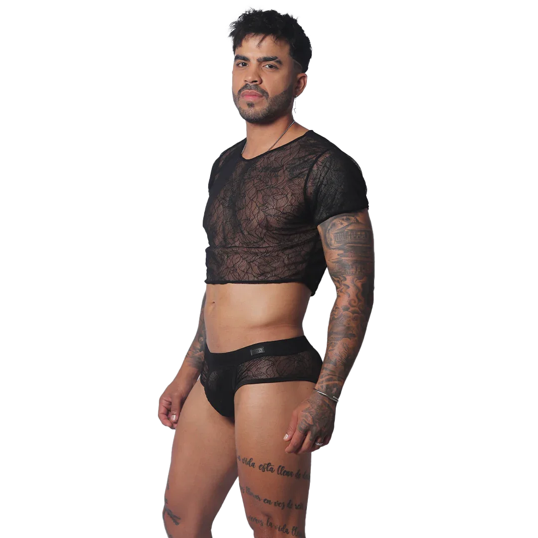 Prolix Black Croop Top on model by Gigo Underwear