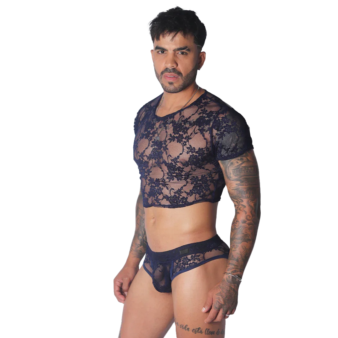 Prolix Blue Croop Top on model by Gigo Underwear