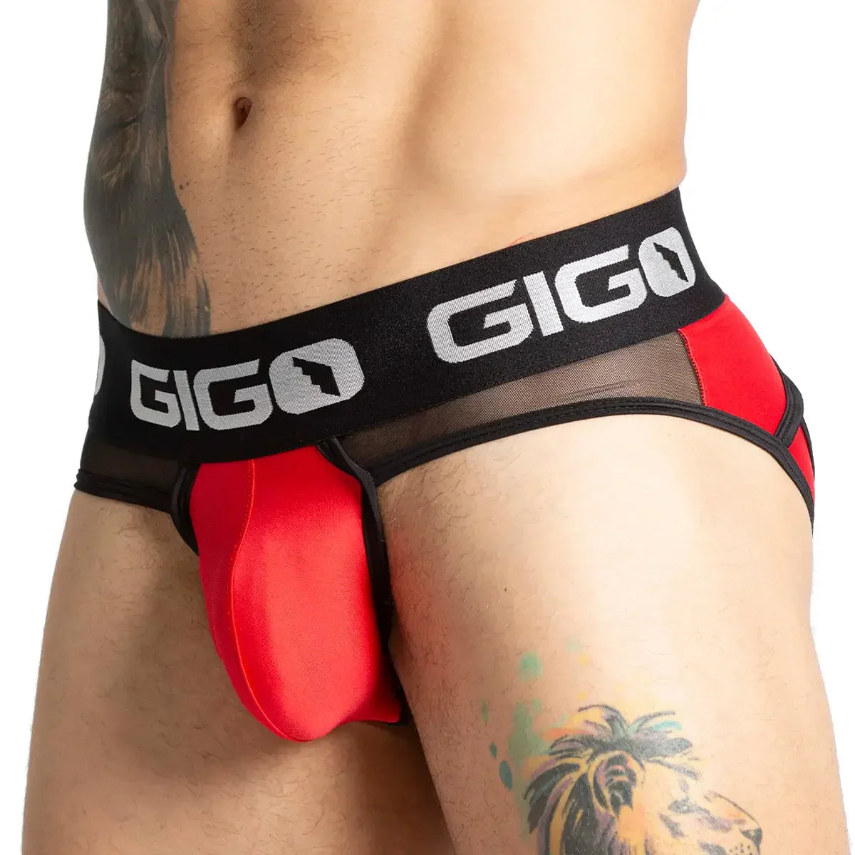 Purity Red Brief Jock on model by Gigo Underwear
