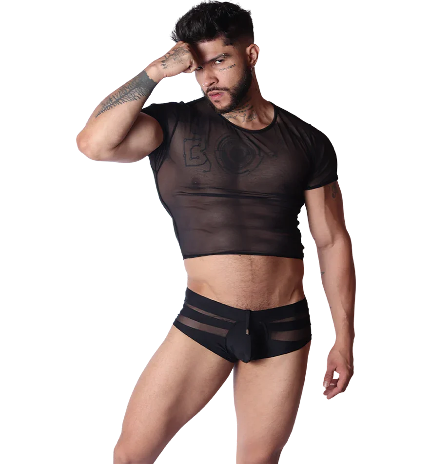 Spectrum Black Crop Top on model by Gigo Underwear