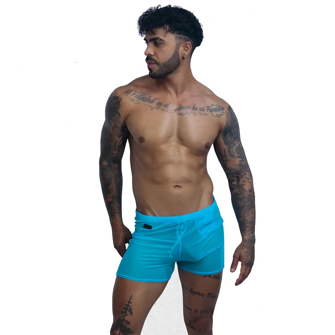 Spectrum Blue Hot Shorts on model by Gigo Underwear