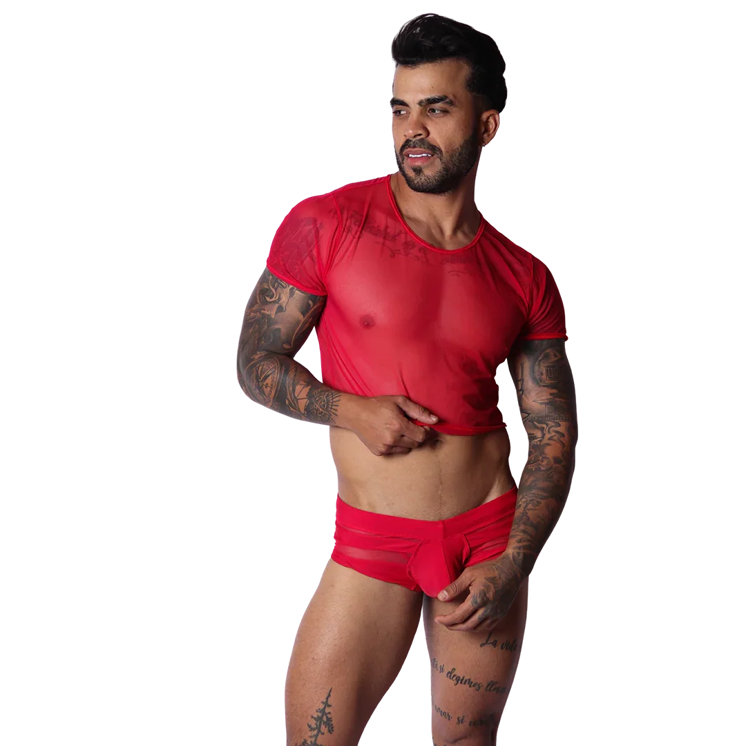 Spectrum Red Crop Top on model by Gigo Underwear