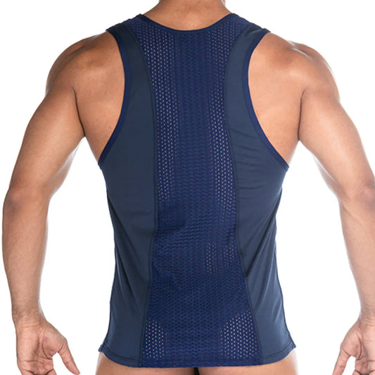 Strech Blue Tank front view by Gigo Underwear