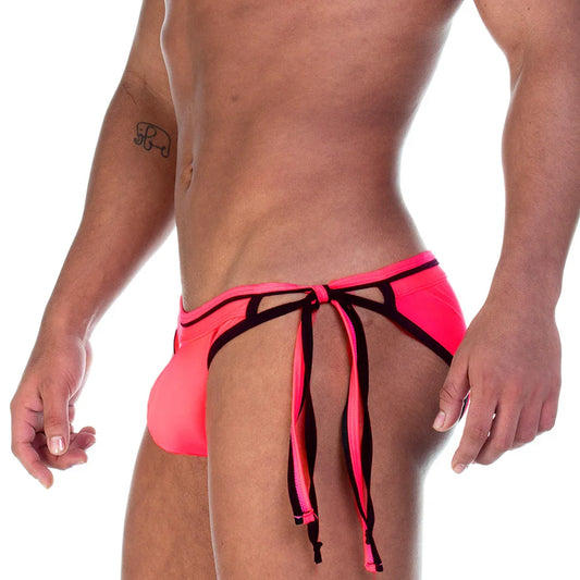 Strip Pink Swim Brief front view by Gigo Underwear