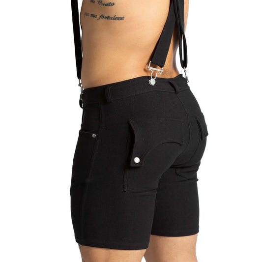 Suspenders Black Short front view by Gigo Underwear