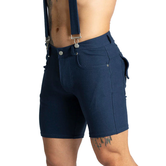 Suspenders Blue Short front view by Gigo Underwear