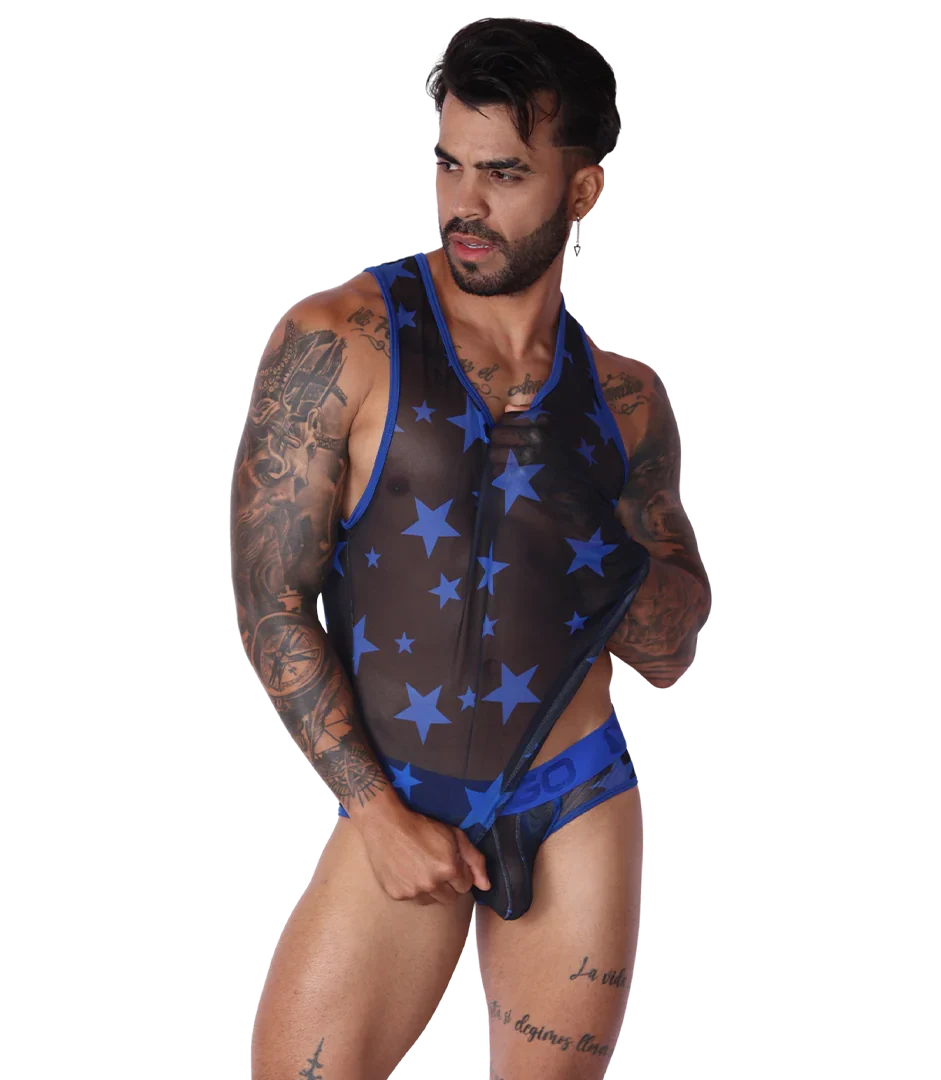 Star Blue Tank on model by Gigo Underwear