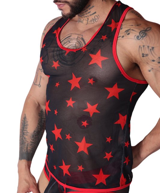 Star Red Tank front view by Gigo Underwear