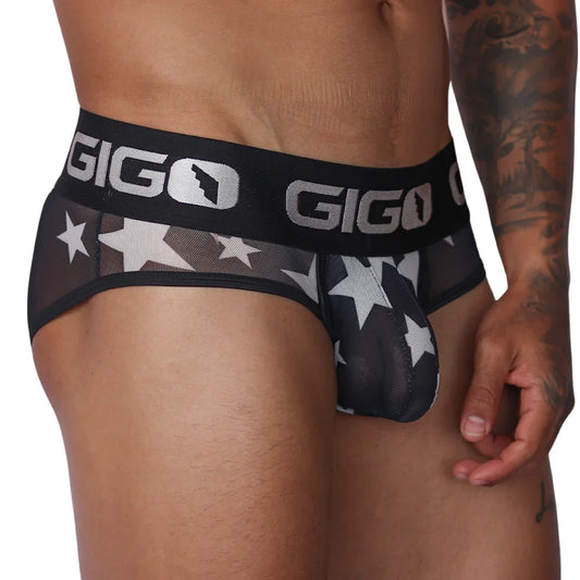 Star White Brief front view by Gigo Underwear