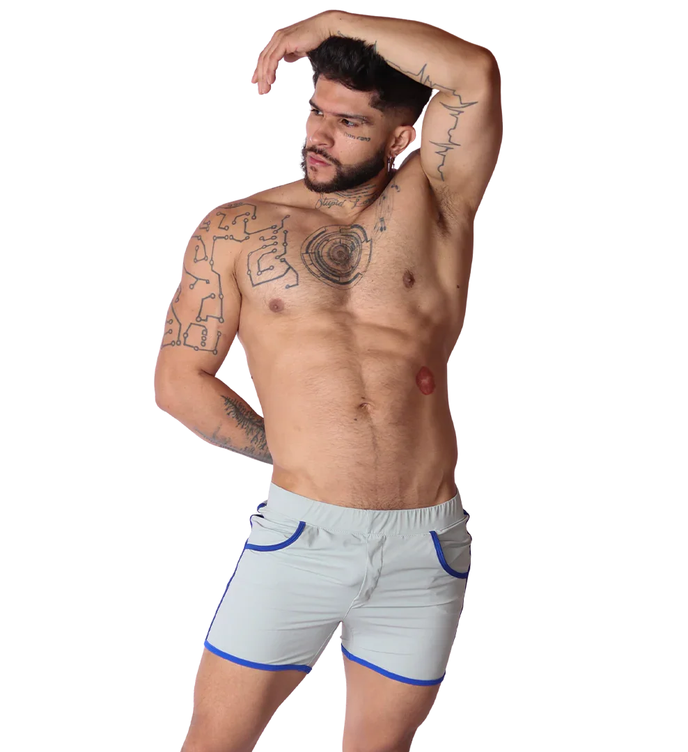 Typer Gray Shorts on model by Gigo Underwear