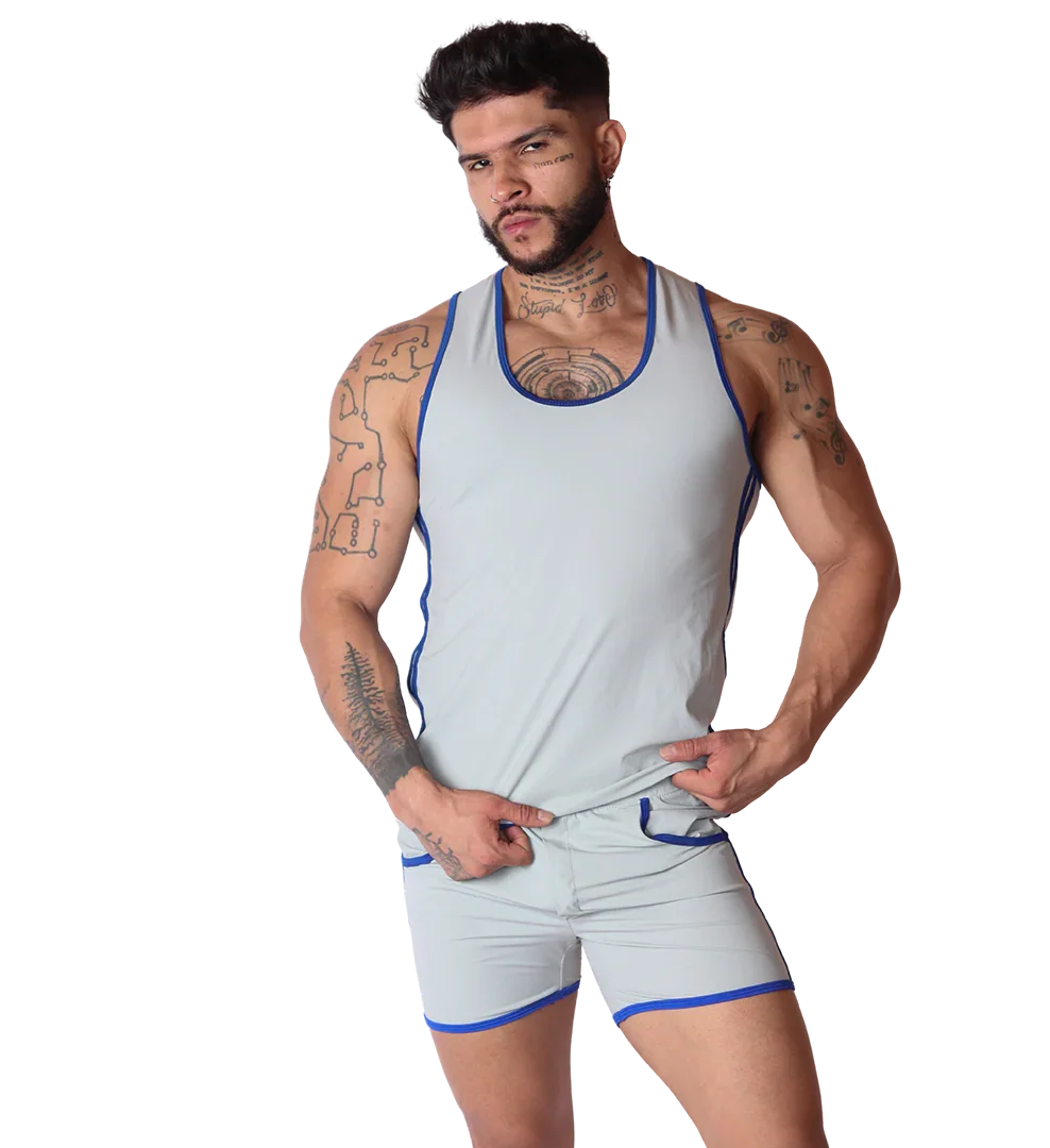 Typer Gray Tank on model by Gigo Underwear