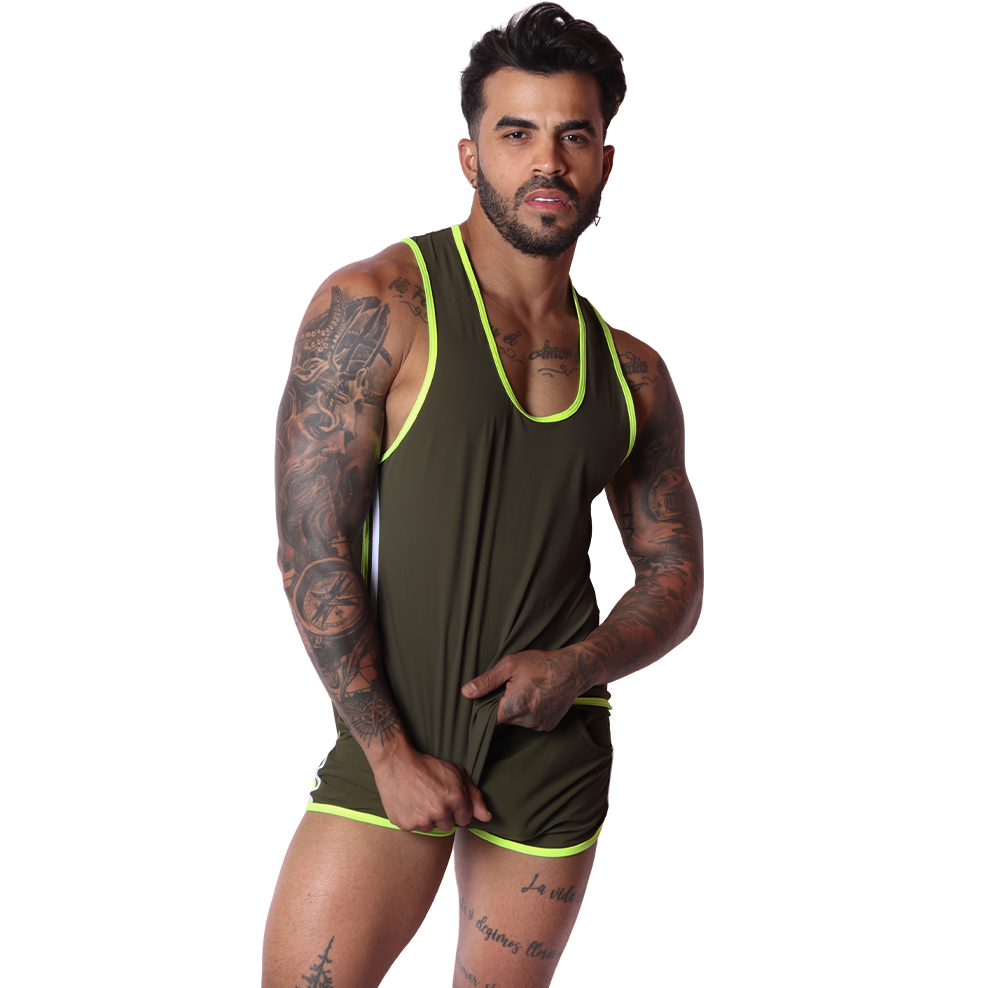 Typerhot Green Tank on model by Gigo Underwear