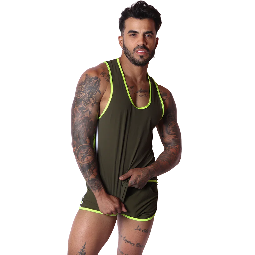 Typerhot Green Tank on model by Gigo Underwear