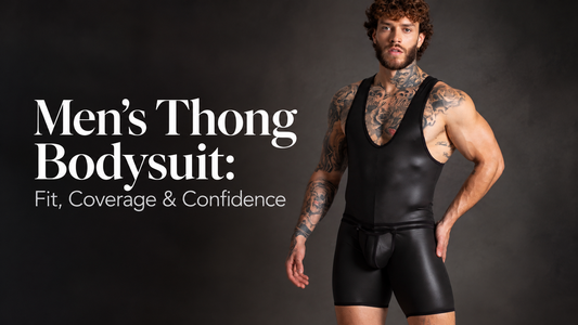 Men’s thong bodysuit in black with fitted silhouette by Gigo Underwear