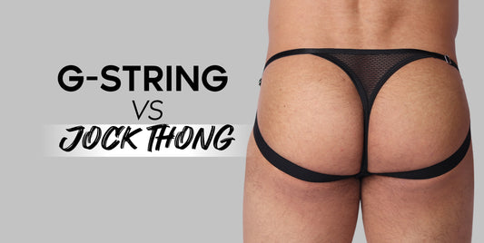 Anwar Black Jock Thong with a central mesh panel and straps framing the glutes.