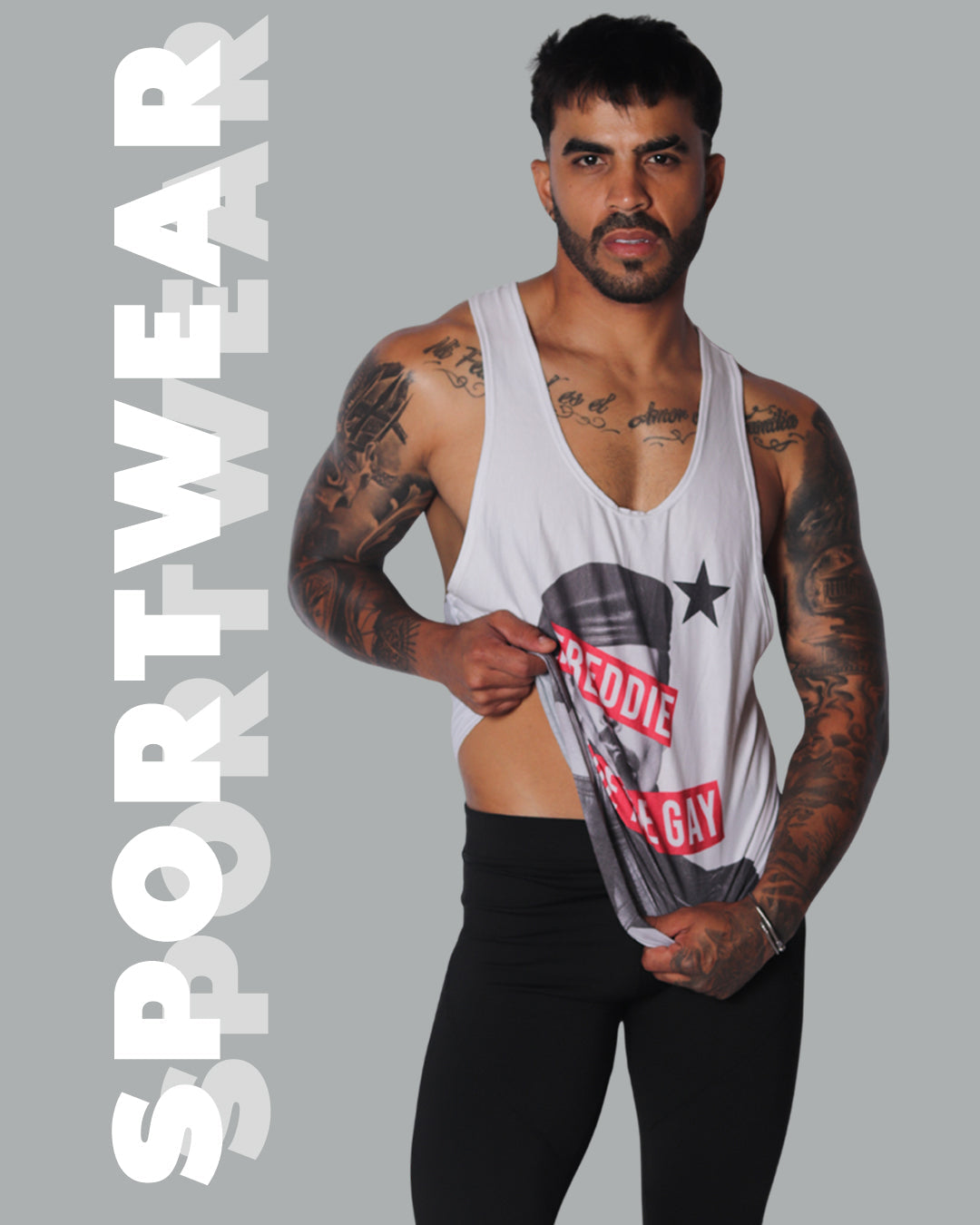 Gigo Underwear men’s sportswear tank top and black leggings