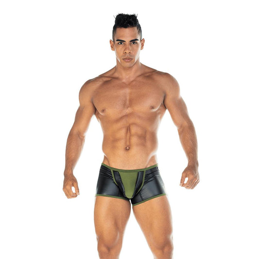 2 FETICHE GREEN TRUNK - Sexy black leather underwear for men. Boxer for man