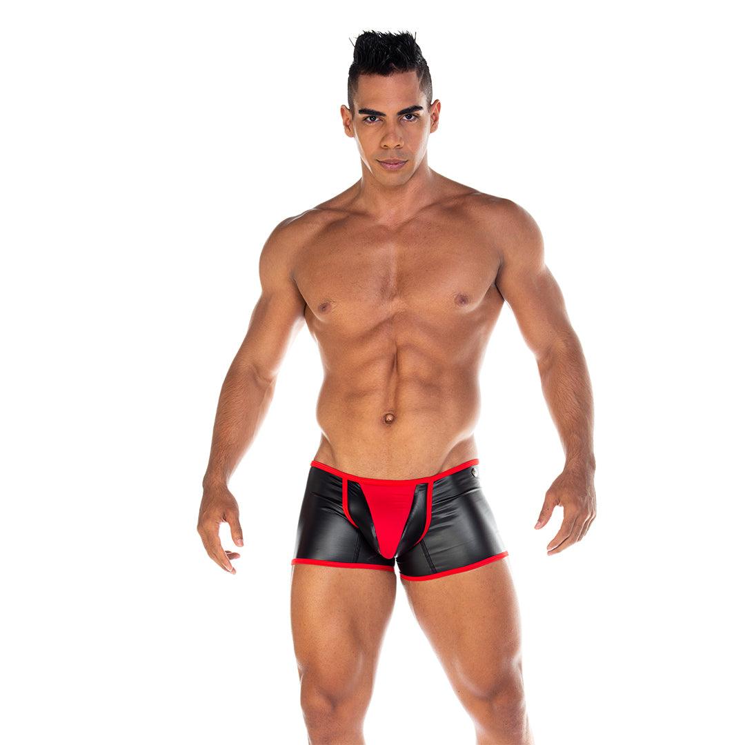 2 FETICHE RED TRUNK - Sexy black leather underwear for men. Boxer for man