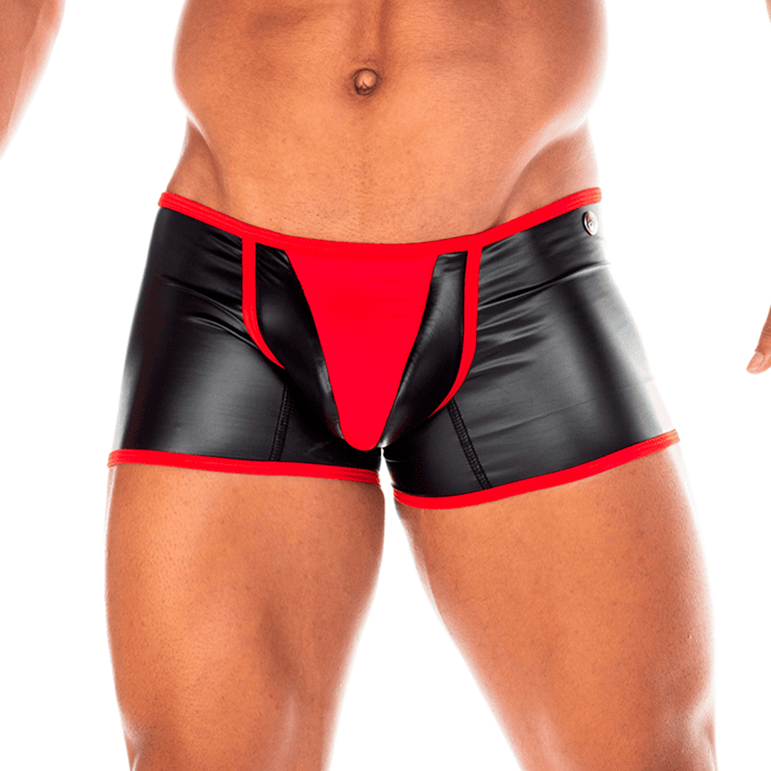 2 FETICHE RED TRUNK - Sexy black leather underwear for men. Boxer for man