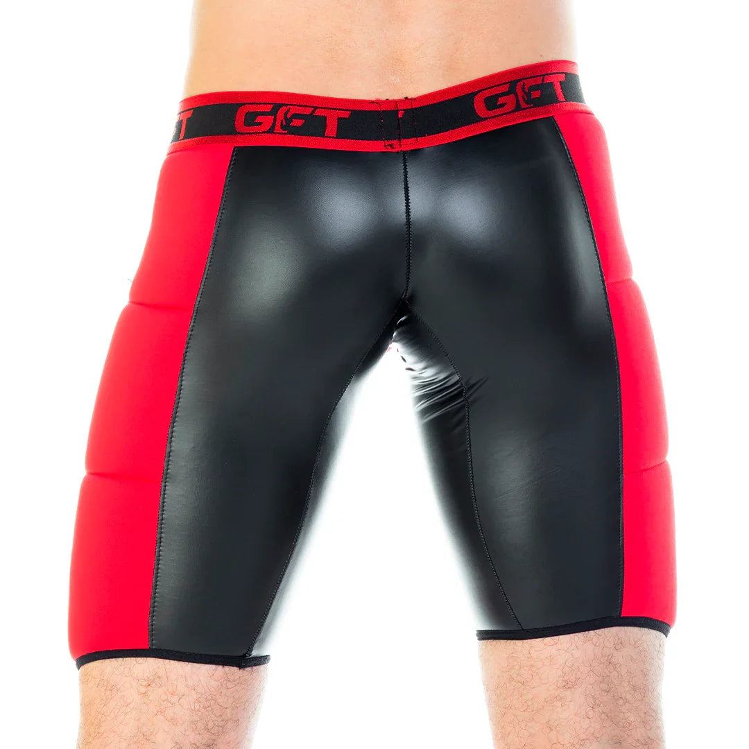 2 Fetiche Red Zipper Trunk Long on model by Gigo Underwear