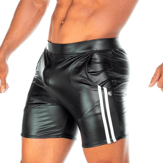 2 FETICHE WHITE SHORT - Men's black leather shorts