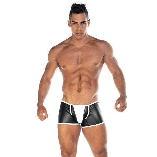 2 FETICHE WHITE TRUNK - Sexy black leather underwear for men. Boxer for man