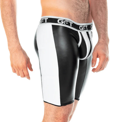 2 Fetiche White Zipper Trunk Long front view by Gigo Underwear