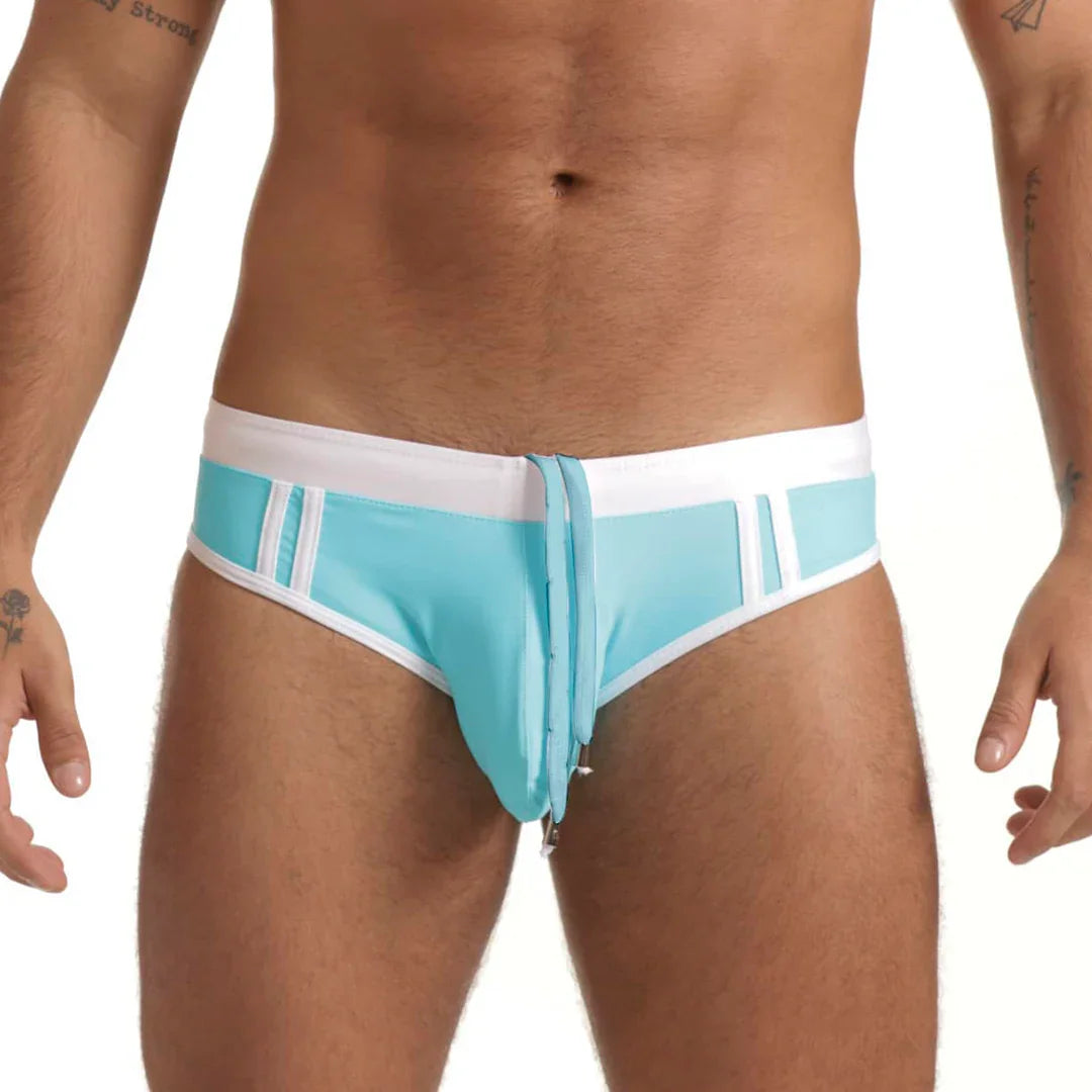 Active Blue White Swim Brief on model by Gigo Underwear