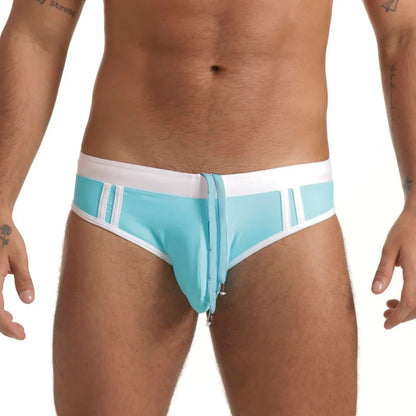 Active Blue White Swim Brief on model by Gigo Underwear