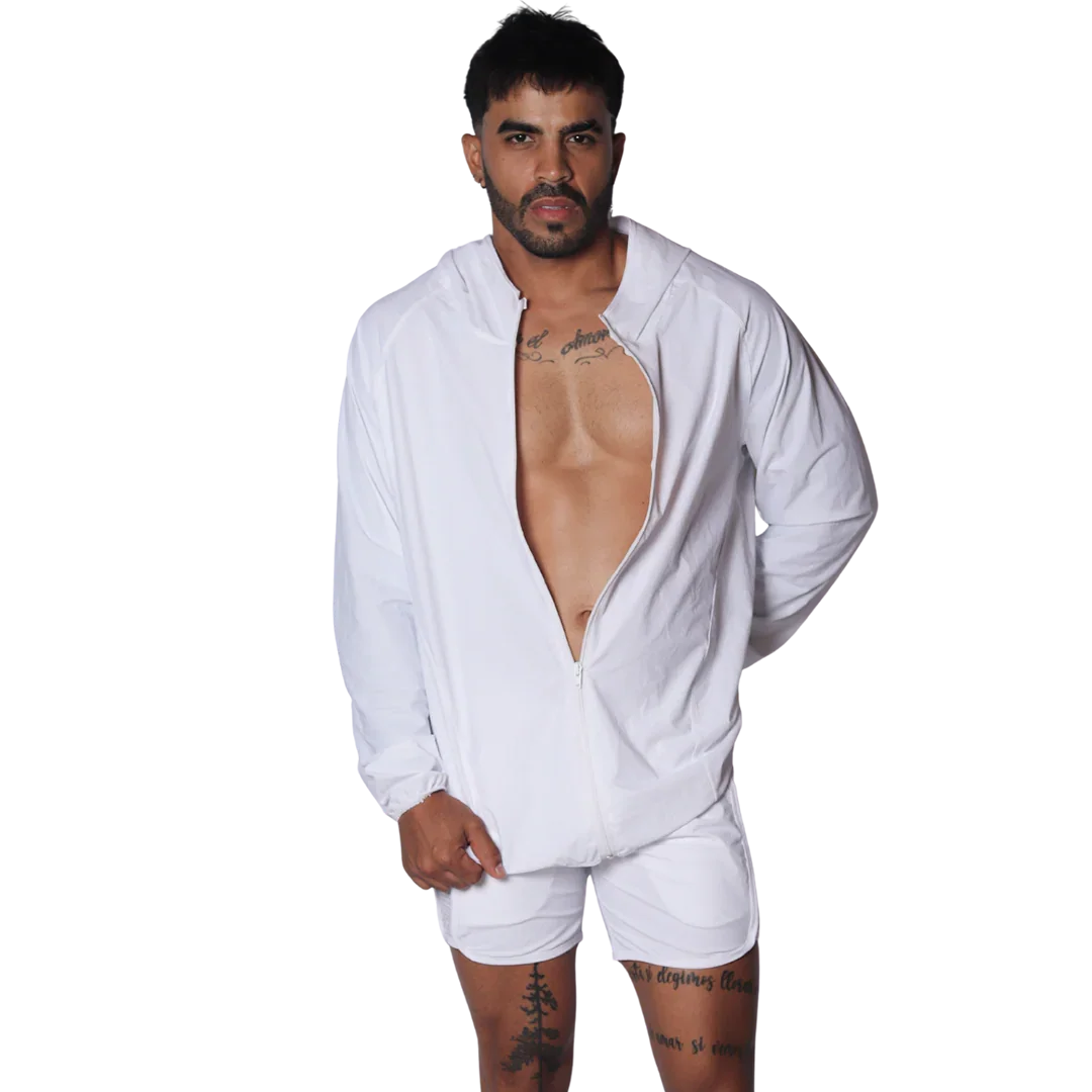 Ambitious White Jacket on model by Gigo Underwear