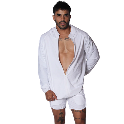 Ambitious White Jacket on model by Gigo Underwear