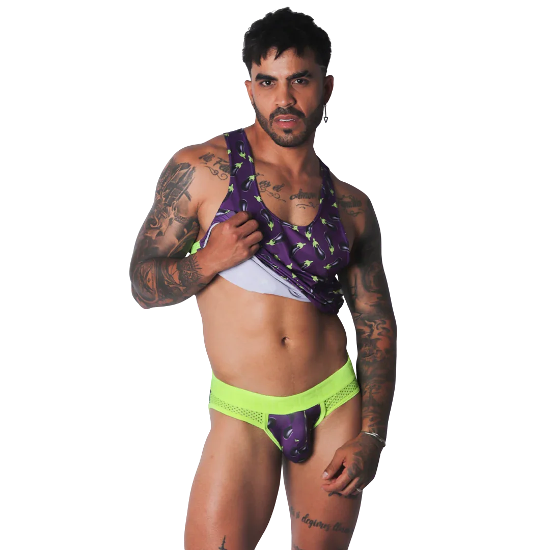 Aubergine Tank on model by Gigo Underwear
