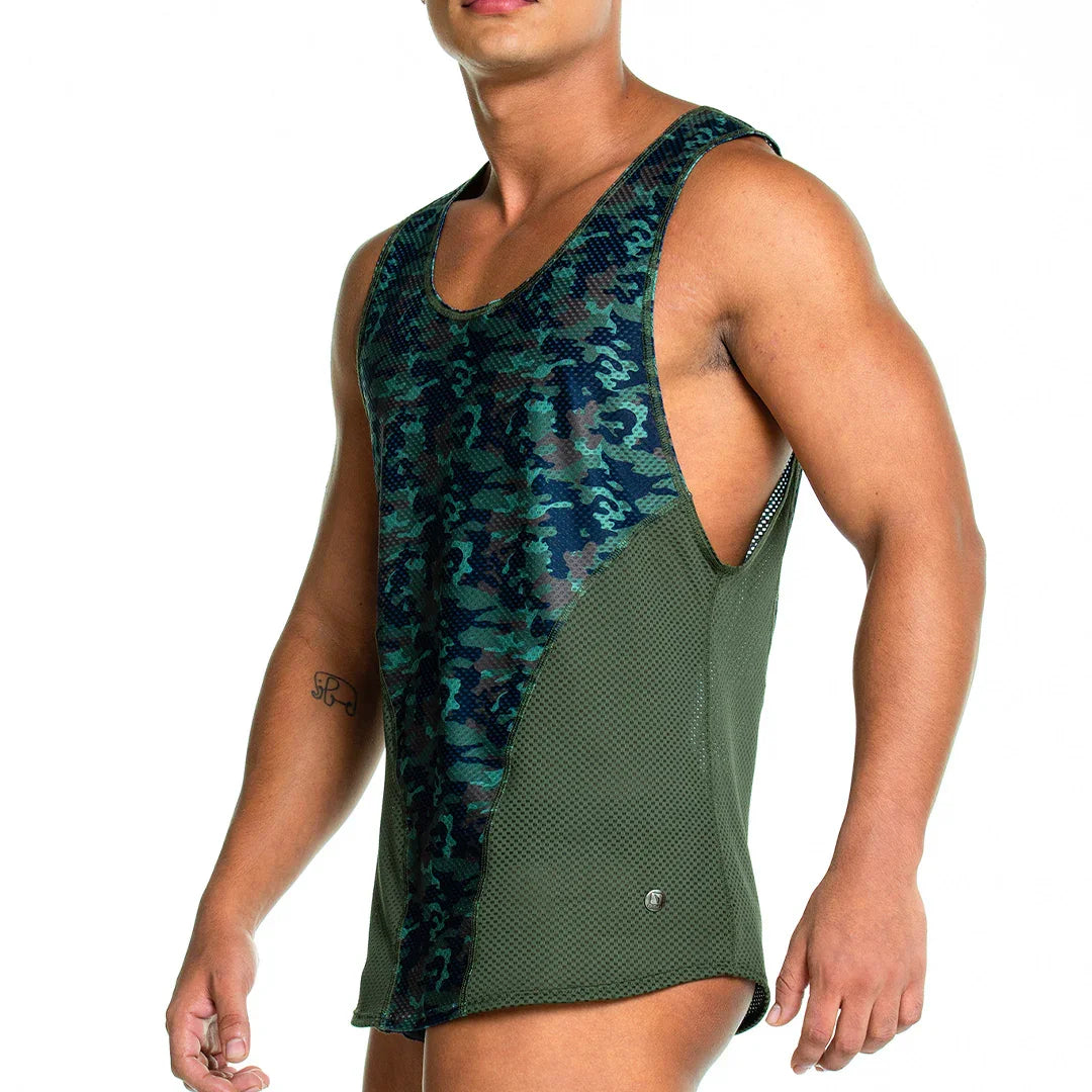 Camo Green Tank back view by Gigo Underwear