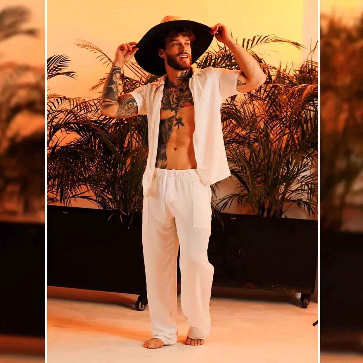Chalis Beige Pants on model by Gigo Underwear