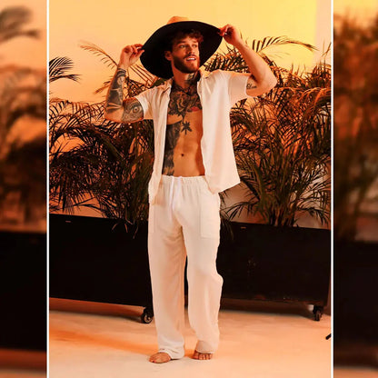 Chalis Beige Pants on model by Gigo Underwear