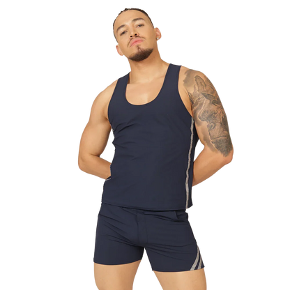 Club Blue Tank on model by Gigo Underwear