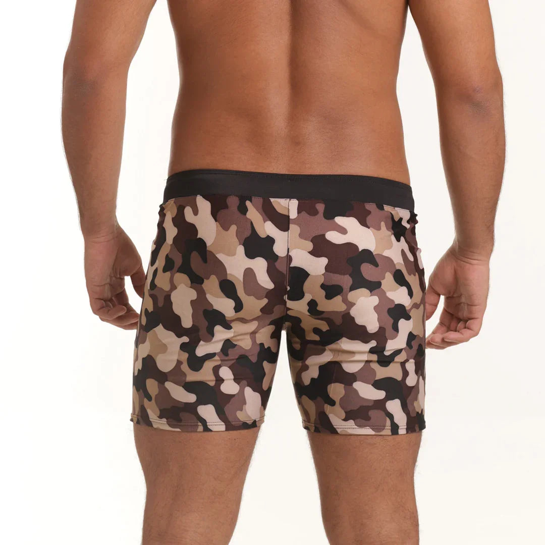 Combat Brown Beachwear back view by Gigo Underwear