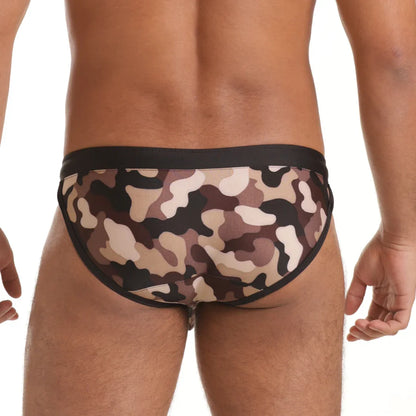 Combat Brown Swim Brief back view by Gigo Underwear