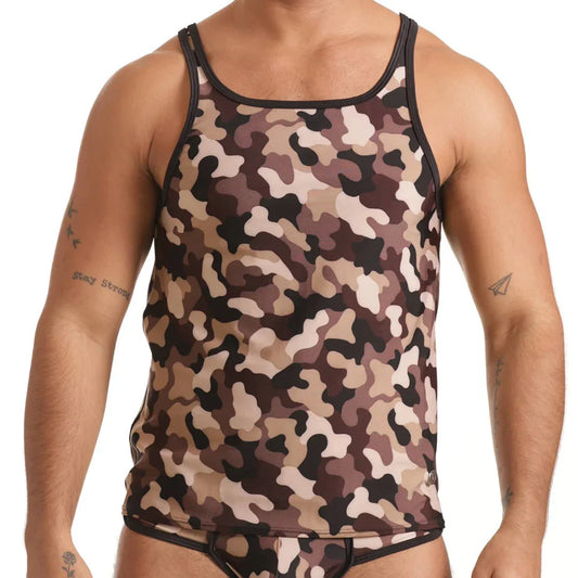 Combat Brown Tank front view by Gigo Underwear